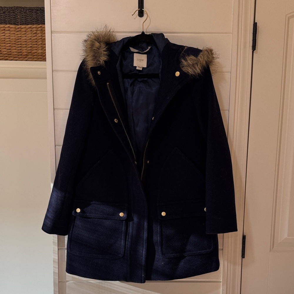 J. Crew Navy Mercantile Vail Parka with Fur Trim